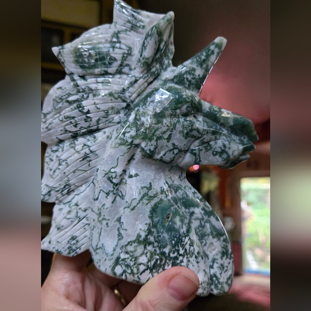 Moss Agate GORGEOUS Unicorn 6.3/4"x5.3/4" - Picture 6 of 14
